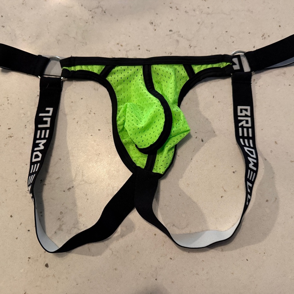 Breedwell Mesh Jockstrap, Neon Green and Black, L - Picture 2 of 4